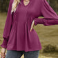 Ruched Notched Long Sleeve T-Shirt