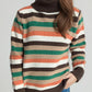 Contrast Stripes Turtleneck Long Sleeve Sweater