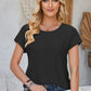Eyelet Round Neck Rolled Short Sleeve T-Shirt