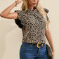 Ruffled Leopard Round Neck Cap Sleeve Blouse