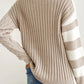 Cable-Knit Color Block Round Neck Sweater