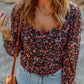 Floral Long Flounce Sleeve Blouse