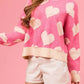 Valentine’s Day Fuzzy Heart Round Neck Long Sleeve Sweater