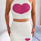 Heart Contrast Ribbed Sleeveless Knit Top and Skirt Set