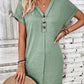 Quarter Button V-Neck Short Sleeve Dress