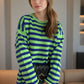 Distressed Striped Round Neck Long Sleeve Sweater