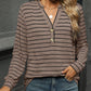 Striped Notched Long Sleeve T-Shirt