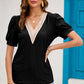 Eyelet V-Neck Short Sleeve T-Shirt