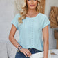 Eyelet Round Neck Rolled Short Sleeve T-Shirt