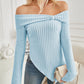 Ribbed Asymmetrical Hem Off-Shoulder Long Sleeve T-Shirt