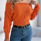 Cable Knit Off-Shoulder Long Sleeve Sweater