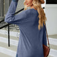 Slit V-Neck Long Sleeve T-Shirt