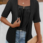 Full Size Faux Layered Decorative Button Half Sleeve Blouse