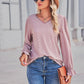 Lace Trim V-Neck Flounce Sleeve Top