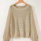 Eyelet Boat Neck Long Sleeve Knit Top