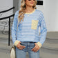 Pocketed Striped Round Neck Long Sleeve T-Shirt