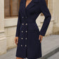 Double-Breasted Lapel Collar Long Sleeve Dress