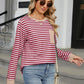 Pocketed Striped Round Neck Long Sleeve T-Shirt