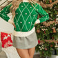 Diamond Pattern Contrast Trim Mock Neck Sweater