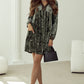 Notched Long Sleeve Mini Dress with Pockets