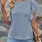 Ribbed Ruffle Trim Round Neck Top