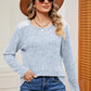 Eyelet Ribbed Round Neck Long Sleeve T-Shirt
