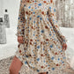 Tiered Floral Round Neck Long Sleeve Dress