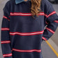 Contrast Stripes Round Neck Long Sleeve Sweater