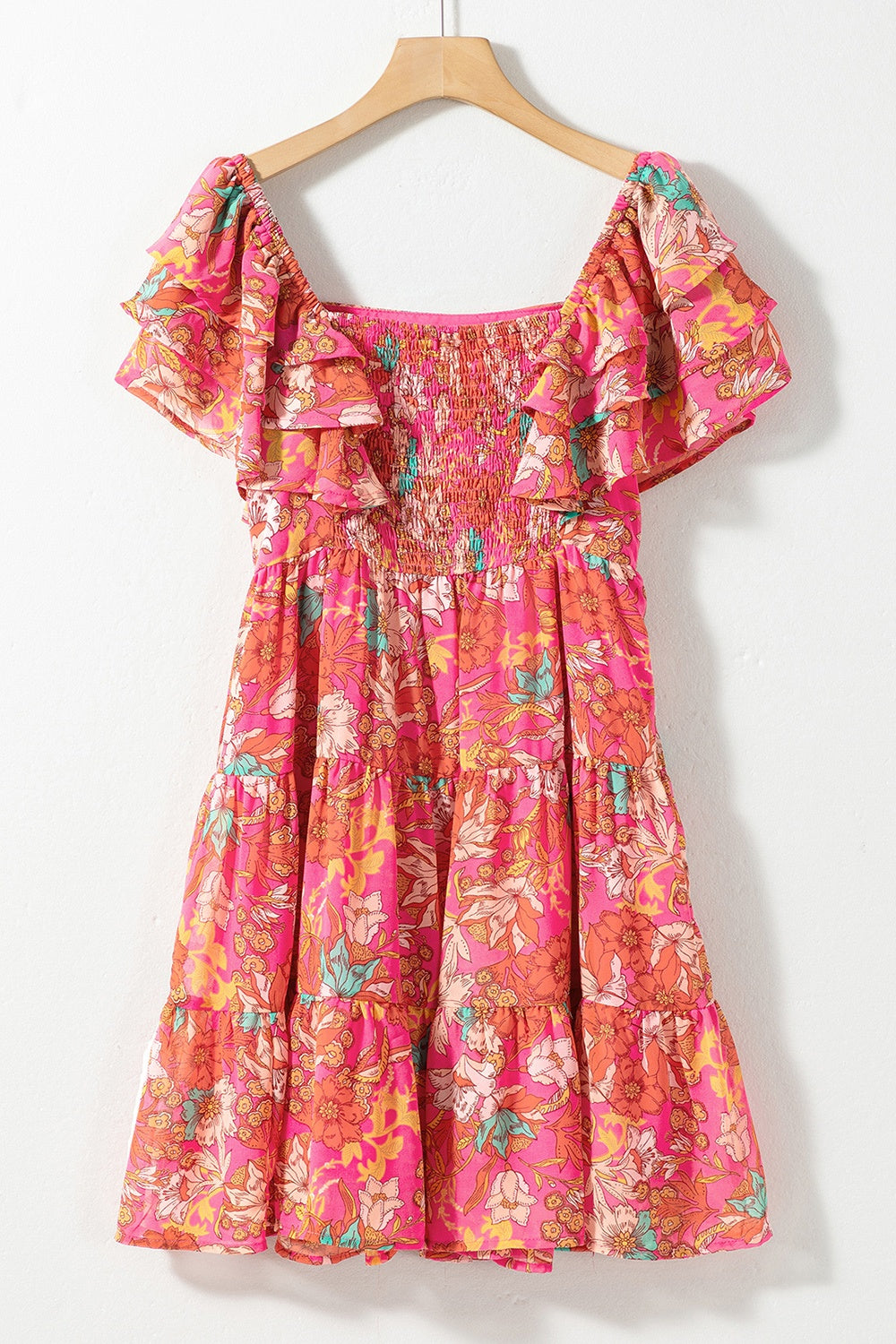 Ruffled Printed Square Neck Dress