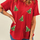 Sequin Christmas Tree Round Neck Short Sleeve T-Shirt