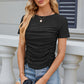 Eyelet Ruched Round Neck Short Sleeve T-Shirt
