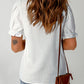 Embroidered Notched Neck Flounce Sleeve Top