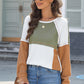 Waffle-Knit Color Block Long Sleeve Top