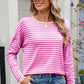 Striped Contrast Round Neck Long Sleeve Sweater