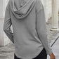 Drawstring Waffle Knit Long Sleeve Hooded Top