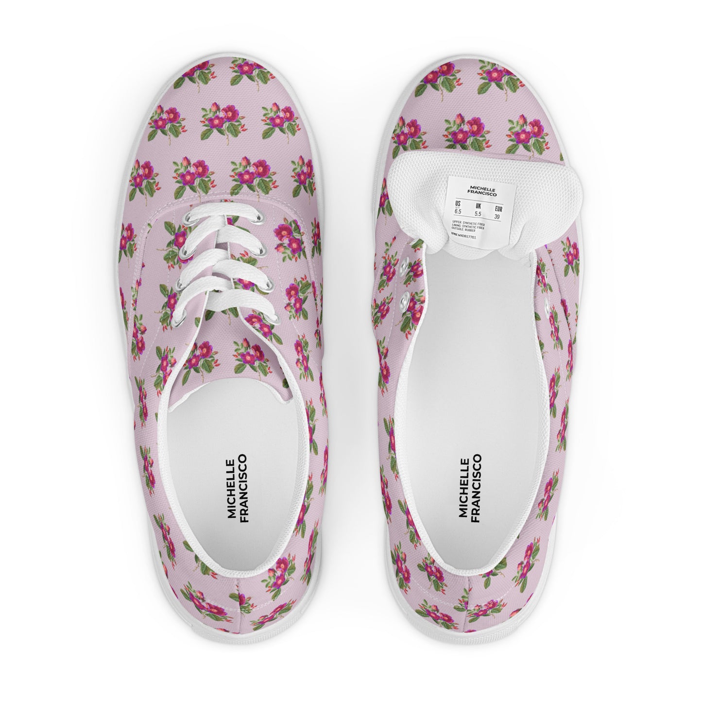 Women’s Purple and Red Roses Lace-up Canvas Shoes