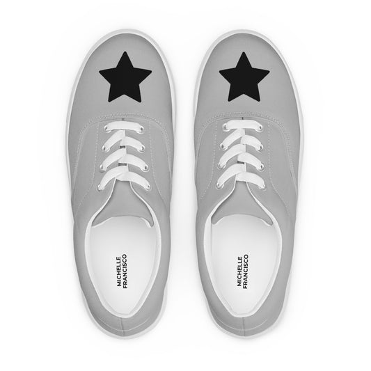 Women’s Black Star Silver Lace-up Canvas Shoes
