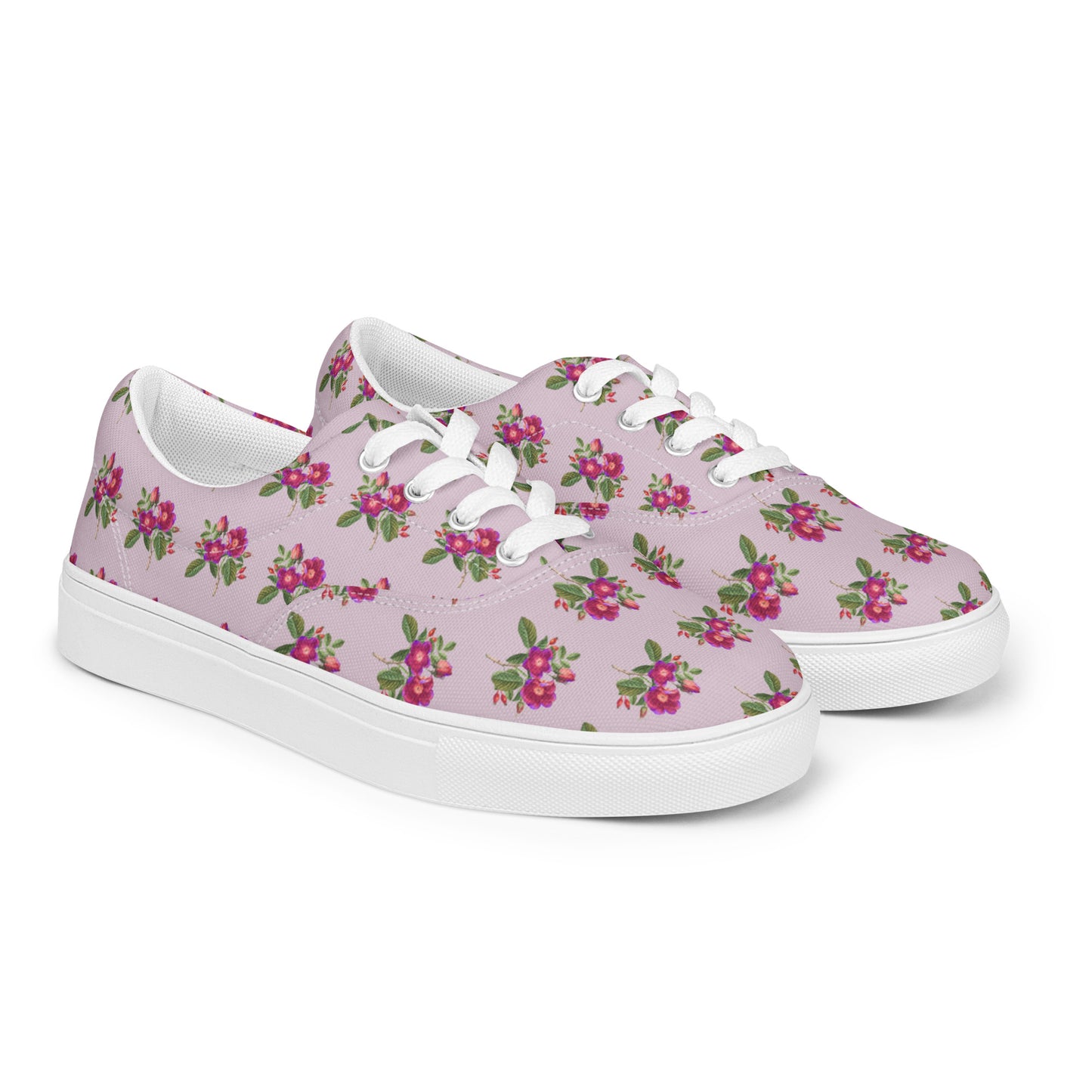 Women’s Purple and Red Roses Lace-up Canvas Shoes