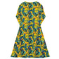 Yellow Monstera Long Sleeve Midi Dress