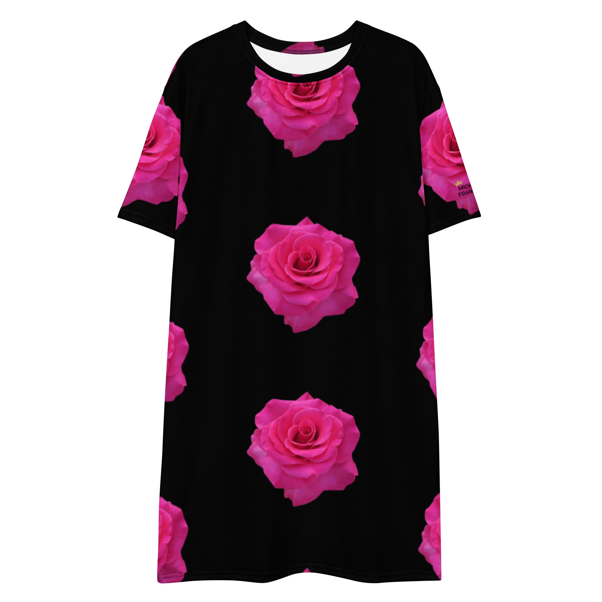 Pink Roses T-Shirt Dress M