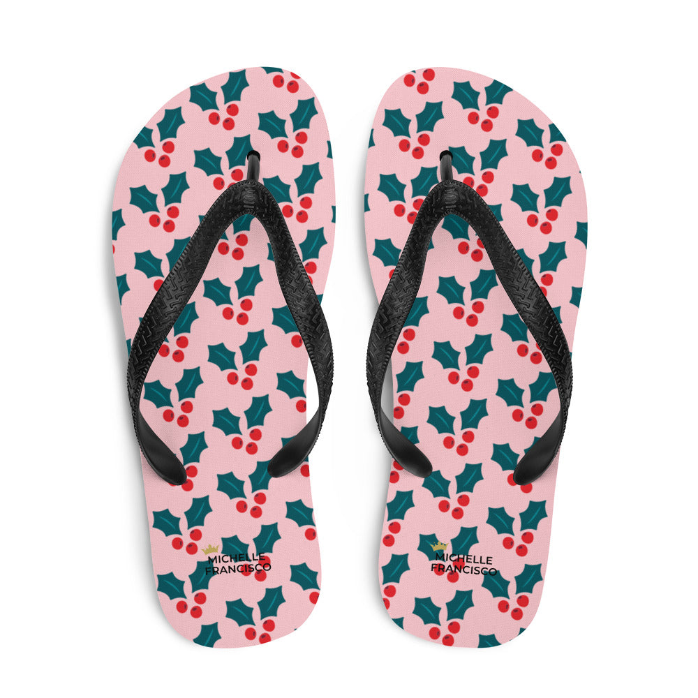 Pink Mistletoe Flip-Flops