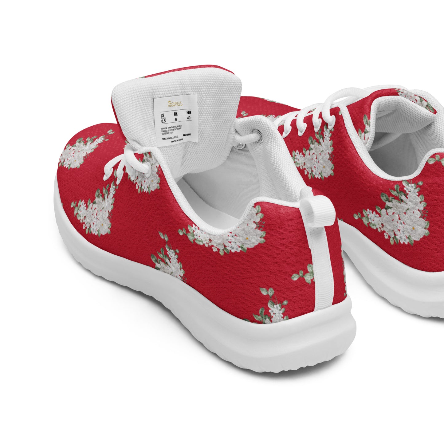 Women’s Red White Flowers Athletic Shoes