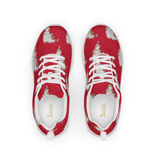 Women’s Red White Flowers Athletic Shoes